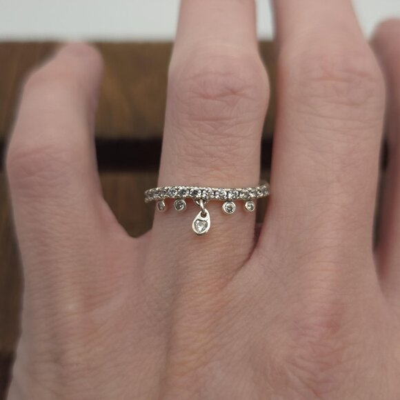 Pandora Jewelry - Size 7.5 Sterling Silver Pandora Hanging Cubic Zirconia Gems Ring A1251